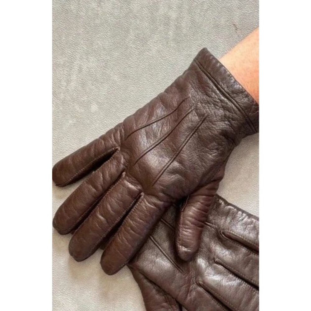 Vintage Labonta Naples Italian Brown Leather Gloves Knit Cuff Size 8